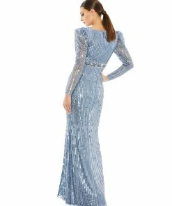 Mac Duggal Sequin Puff Sleeve Surplice Gown
