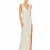 Mac Duggal Geometric Embellished V Neck Sleeveless Gown Shop For