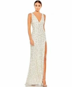 Mac Duggal Geometric Embellished V Neck Sleeveless Gown Shop For