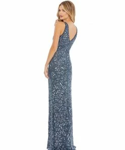 Mac Duggal Geometric Embellished V Neck Sleeveless Gown Shop For
