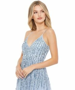 Mac Duggal Embellished Tulle Spaghetti Strap Gown