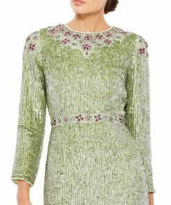 Mac Duggal Tea-Length Dress With Floral Beading