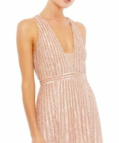 Mac Duggal Sequined Sleeveless Plunge Neck Flowy Gown