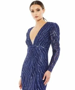 Mac Duggal Beaded Puff Sleeve Trumpet Evening Gown Shop For