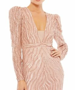 Mac Duggal Beaded Puff Sleeve Trumpet Evening Gown Shop For