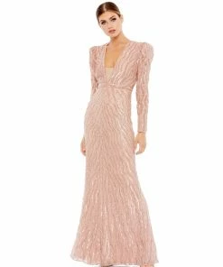 Mac Duggal Beaded Puff Sleeve Trumpet Evening Gown Shop For