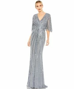 Mac Duggal Shop For Sequined V Neck Cape Sleeve Column Gown