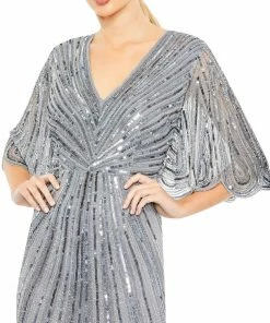Mac Duggal Shop For Sequined V Neck Cape Sleeve Column Gown