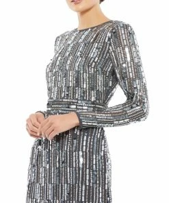 Mac Duggal Shop For Paillette Embellished Long Sleeve Midi Dress