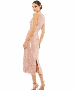 Mac Duggal Striped Floral Embellished Sleeveless Midi Dress Shop For