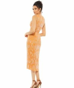 Mac Duggal Shop For Abstract Beaded Sleeveless Midi Dress