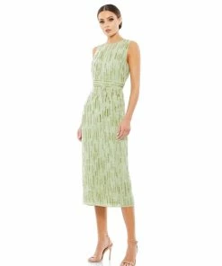 Mac Duggal Shop For Abstract Beaded Sleeveless Midi Dress