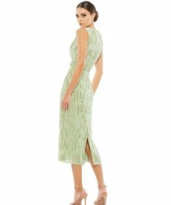 Mac Duggal Shop For Abstract Beaded Sleeveless Midi Dress