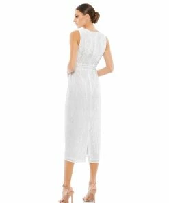 Mac Duggal Shop For Abstract Beaded Sleeveless Midi Dress