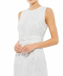 Mac Duggal Shop For Abstract Beaded Sleeveless Midi Dress