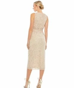 Mac Duggal Shop For Sequined Sleeveless V-Neck Midi Sheath Dress