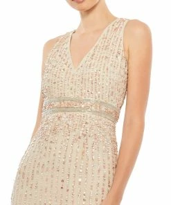 Mac Duggal Shop For Sequined Sleeveless V-Neck Midi Sheath Dress