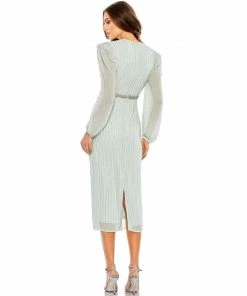 Mac Duggal Embellished Long Sleeve Puff Shoulder Midi Dress Shop For