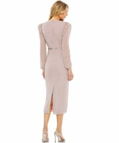 Mac Duggal Embellished Long Sleeve Puff Shoulder Midi Dress Shop For