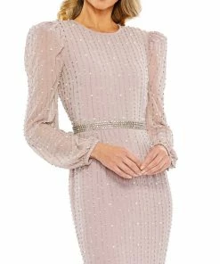 Mac Duggal Embellished Long Sleeve Puff Shoulder Midi Dress Shop For
