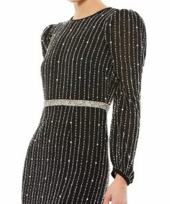 Mac Duggal Embellished Long Sleeve Puff Shoulder Midi Dress Shop For