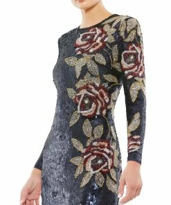 Mac Duggal Shop For Long Sleeve Sequined Floral Beaded Cocktail Dress