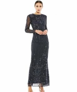 Mac Duggal Shop For Embellished High Neck Illusion Long Sleeve Gown