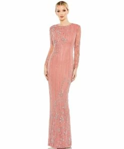 Mac Duggal Shop For Embellished High Neck Illusion Long Sleeve Gown