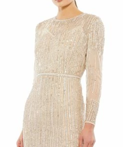 Mac Duggal Sequined Illusion High Neck Long Sleeve Trumpet Gown Shop For