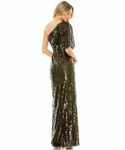 Mac Duggal Shop For Sequined Flutter Sleeve One Shoulder Draped Gown
