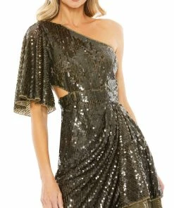 Mac Duggal Shop For Sequined Flutter Sleeve One Shoulder Draped Gown
