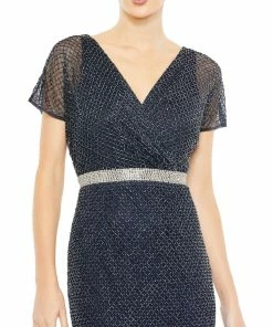 Mac Duggal Beaded Butterfly Sleeve Column Gown