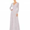 Mac Duggal Sequined Lace Long Sleeve Wrap Over Gown