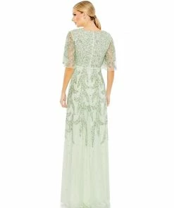 Mac Duggal Sequined Butterfly Sleeve High Low Gown