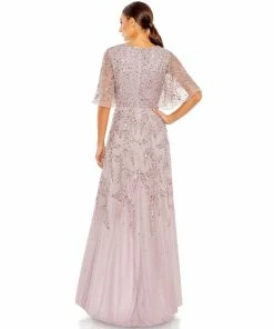 Mac Duggal Sequined Butterfly Sleeve High Low Gown