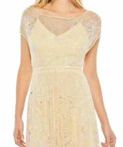 Mac Duggal Shop For Floral Embellished Illusion Cap Sleeve Gown