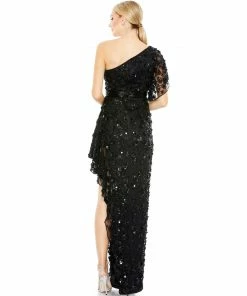 Mac Duggal Asymmetric Beaded One Shoulder Gown