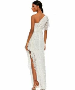 Mac Duggal Asymmetric Beaded One Shoulder Gown