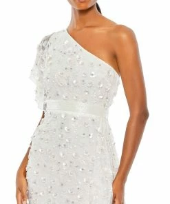 Mac Duggal Asymmetric Beaded One Shoulder Gown