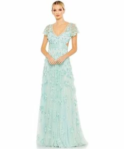 Mac Duggal Shop For Floral Embellished Lace Up Flowy Gown