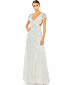 Mac Duggal Shop For Floral Embellished Lace Up Flowy Gown