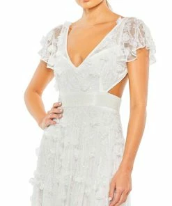 Mac Duggal Shop For Floral Embellished Lace Up Flowy Gown