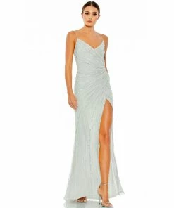 Mac Duggal Shop For Beaded Sleeveless Faux Wrap Gown