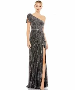 Mac Duggal Shop For Pearl Embellished Soft Tie One Shoulder Gown