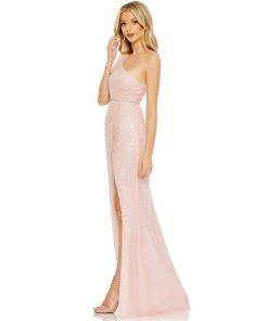 Mac Duggal Shop For Pearl Embellished Soft Tie One Shoulder Gown