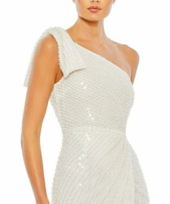 Mac Duggal Shop For Pearl Embellished Soft Tie One Shoulder Gown