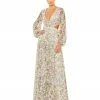 Mac Duggal Sequined Floral Print Cut Out Lace Up Gown