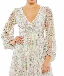 Mac Duggal Shop For Embellished Floral Print Faux Wrap A Line Dress