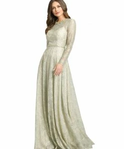 Mac Duggal Long Sleeve Floral Lace Gown Shop For