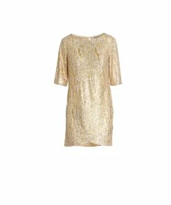 Ieena For Mac Duggal Metallic Sequined Short Sleeve Shift Dress